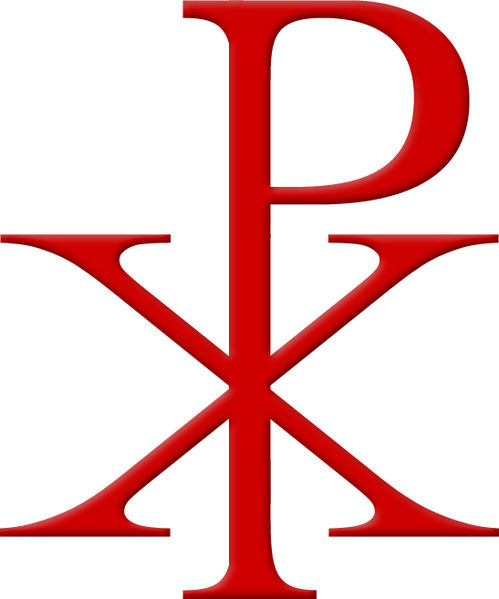 Chi Rho, the first two letters of Jesus Christ in Greek, which Constantine saw in a vision along with the words "in hoc signo vinces."